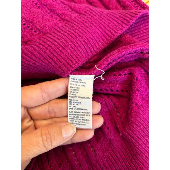 American Eagle Outfitters Sweater Cable Open Knit Magenta Size Small - Picture 7 of 8